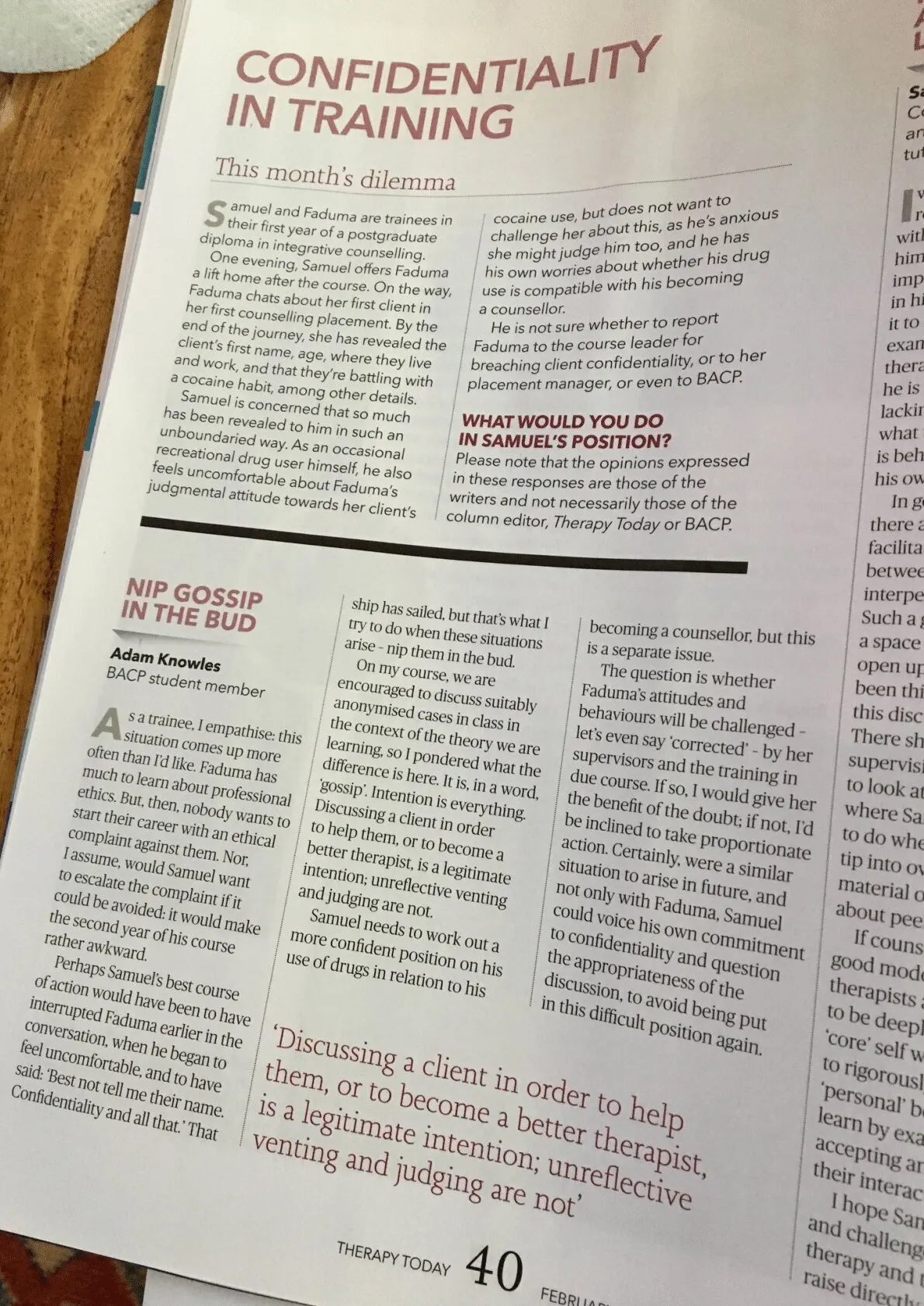 Letter published in Therapy Today, February 2017