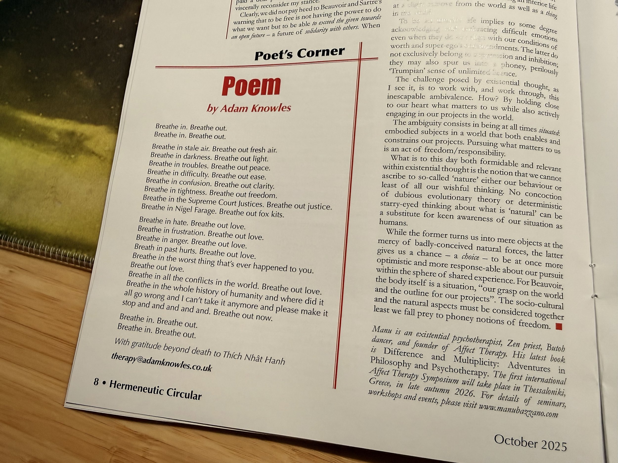  My poem was published in the Hermeneutic Circular magazine in October 2025 